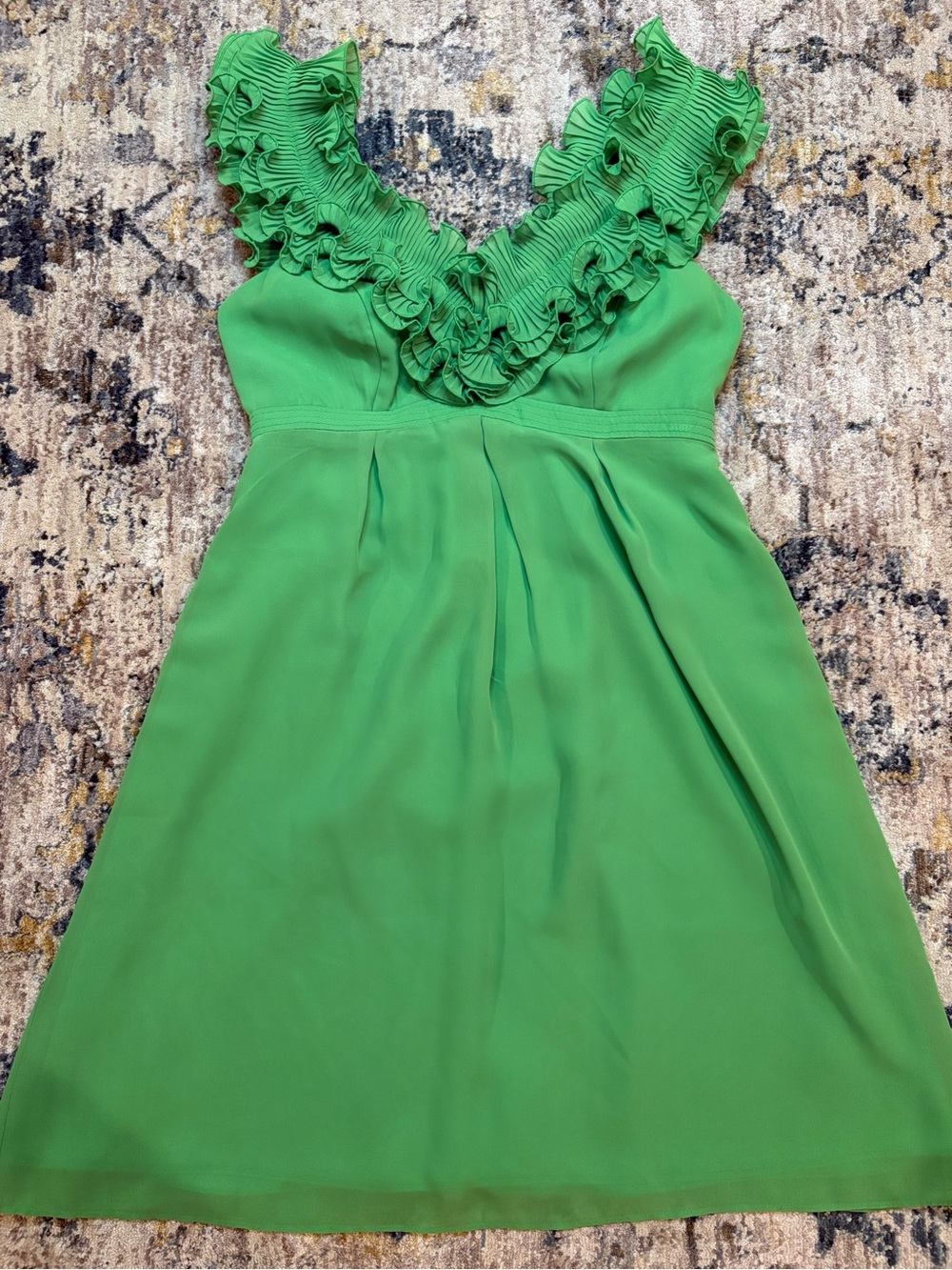 Lilly Pulitzer Kelly Green Lined Shift Dress Ruffle Straps Sleeveless Sz 0 XS